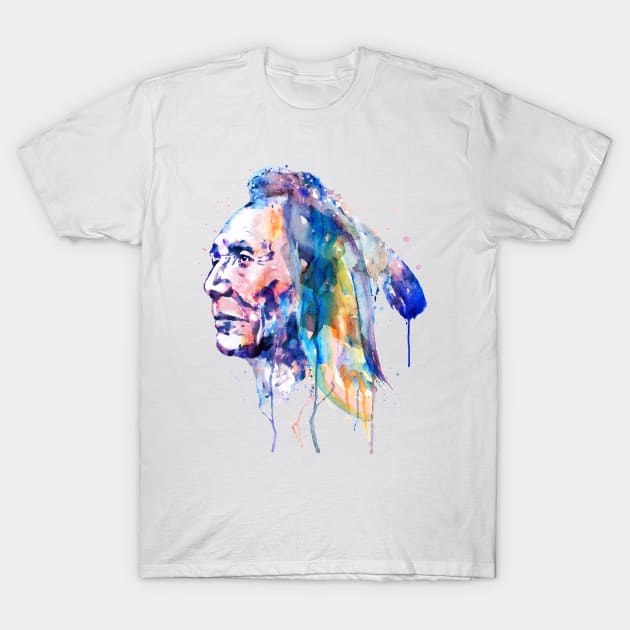 Sioux Warrior Watercolor T-Shirt by Marian Voicu